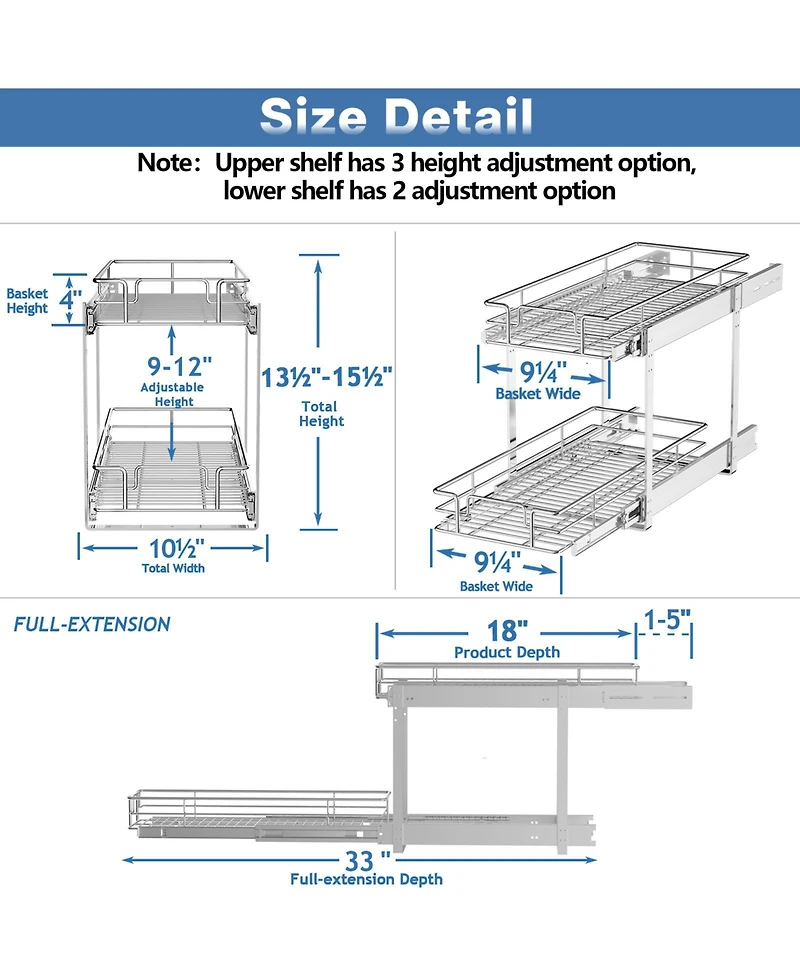 Lovmor 2 Tier Individual Pull Out Cabinet Organizer Slide Kitchen Storage Sliding Shelves