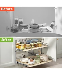 Lovmor 2 Tier Individual Pull Out Cabinet Organizer D Slide Wood Shelves Storage for Kitchen