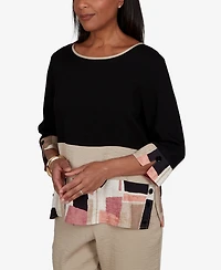 Alfred Dunner Women's Travel Advisory Spliced Patchwork Woven Top