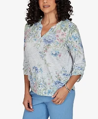 Alfred Dunner Women's Provence Floral Borders Henley Top