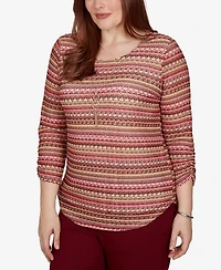Alfred Dunner Women's Union Square Spacedye Biadere Stripe Top With Necklace