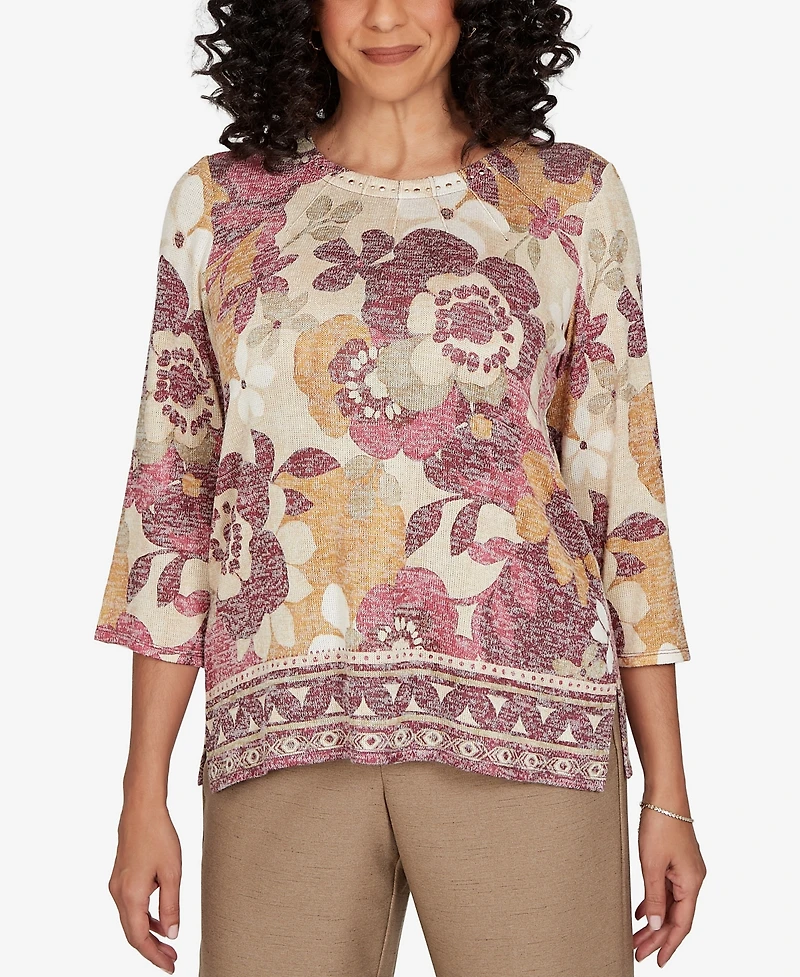 Alfred Dunner Women's Union Square Exploded Floral Geo Border Top