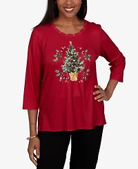 Alfred Dunner Women's Classic Christmas Tree Braided Neck Top