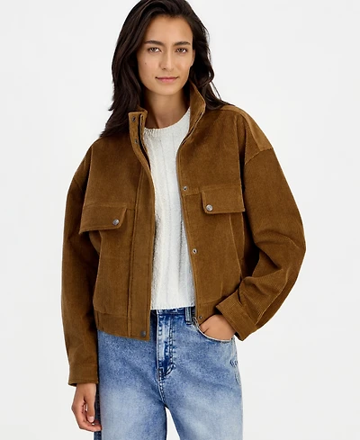 And Now This Women's Short-Corduroy-Stand-Collar Bomber Jacket, Macy's Exclusive