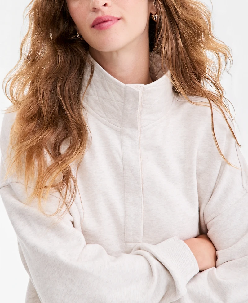 And Now This Women's Snap Henley Fleece French Terry Mock Neck Sweatshirt, Macy's Exclusive