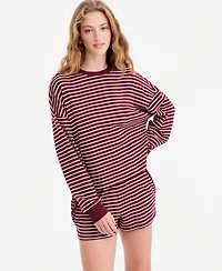 And Now This Women's Stripe Lounge Crew Waffle-Knit Crewneck Pullover Sweater, Macy's Exclusive