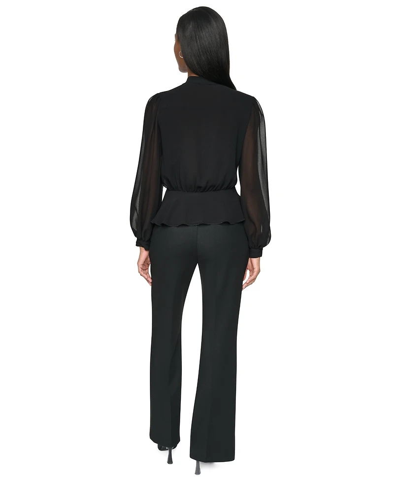 Dkny Women's Tie-Neck Long-Sleeve Blouse with Cami Top