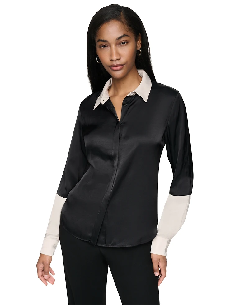 Dkny Women's Color Blocked Long-Sleeve Blouse