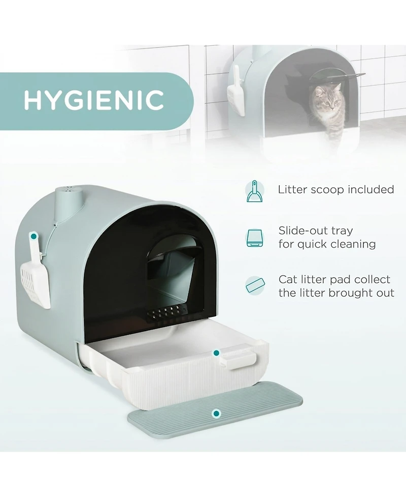 Ruie Fully Enclosed Cat Litter Box with Lid Drawer Scoop and Mat