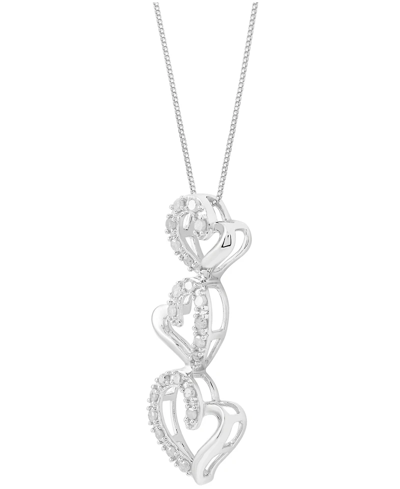 Marsala Diamond Triple Heart 18" Pendant Necklace (1/4 ct. t.w.) in Sterling Silver