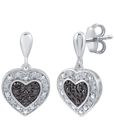 Black & White Diamond Heart Drop Earrings (1/6 ct. t.w.) in Sterling Silver