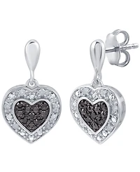 Black & White Diamond Heart Drop Earrings (1/6 ct. t.w.) in Sterling Silver