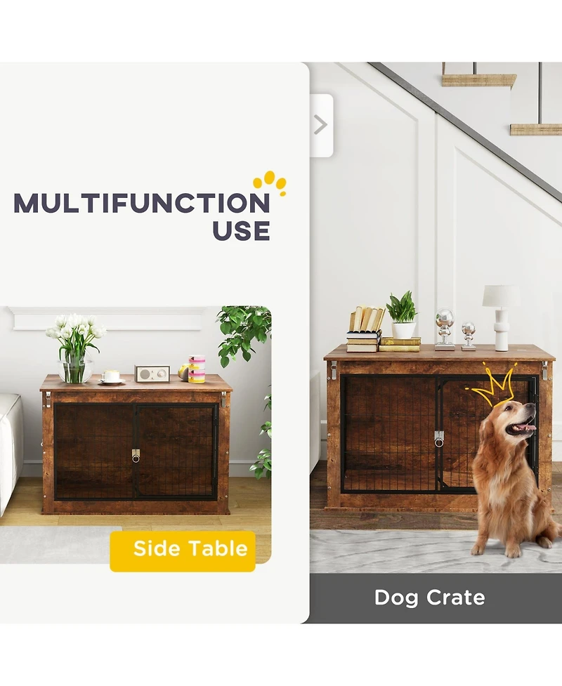 Ruie Dog Crate Furniture End Table with Flip-Up Top and Two Doors