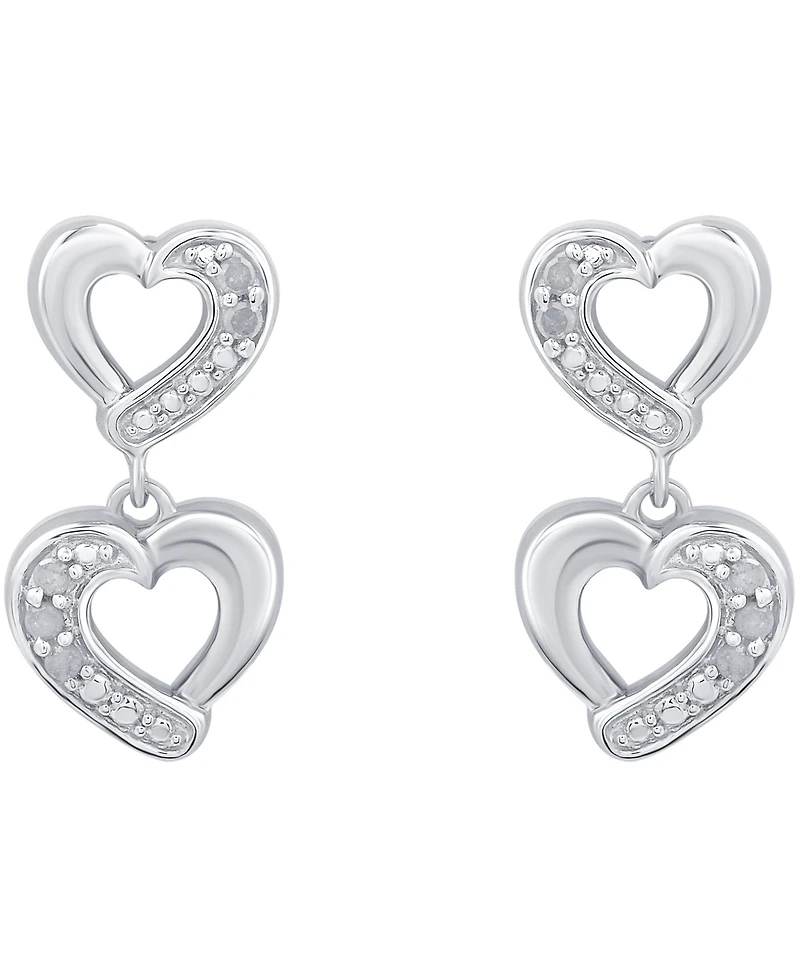 Diamond Heart Drop Earrings (1/10 ct. t.w.) in Sterling Silver