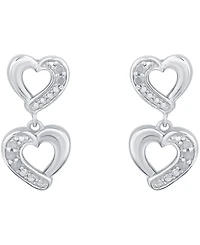 Diamond Heart Drop Earrings (1/10 ct. t.w.) in Sterling Silver