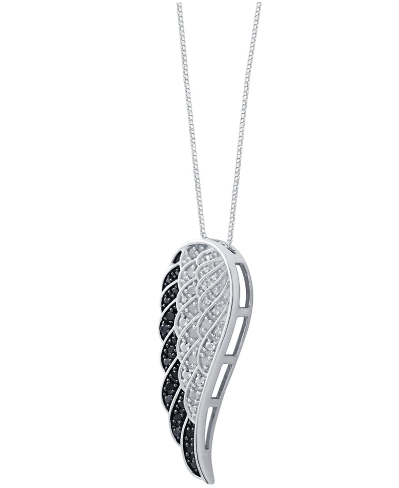 Black Diamond (1/10 ct. t.w.) & White Diamond (1/20 ct. t.w.) Wing 18" Pendant Necklace in Sterling Silver