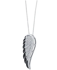 Black Diamond (1/10 ct. t.w.) & White Diamond (1/20 ct. t.w.) Wing 18" Pendant Necklace in Sterling Silver