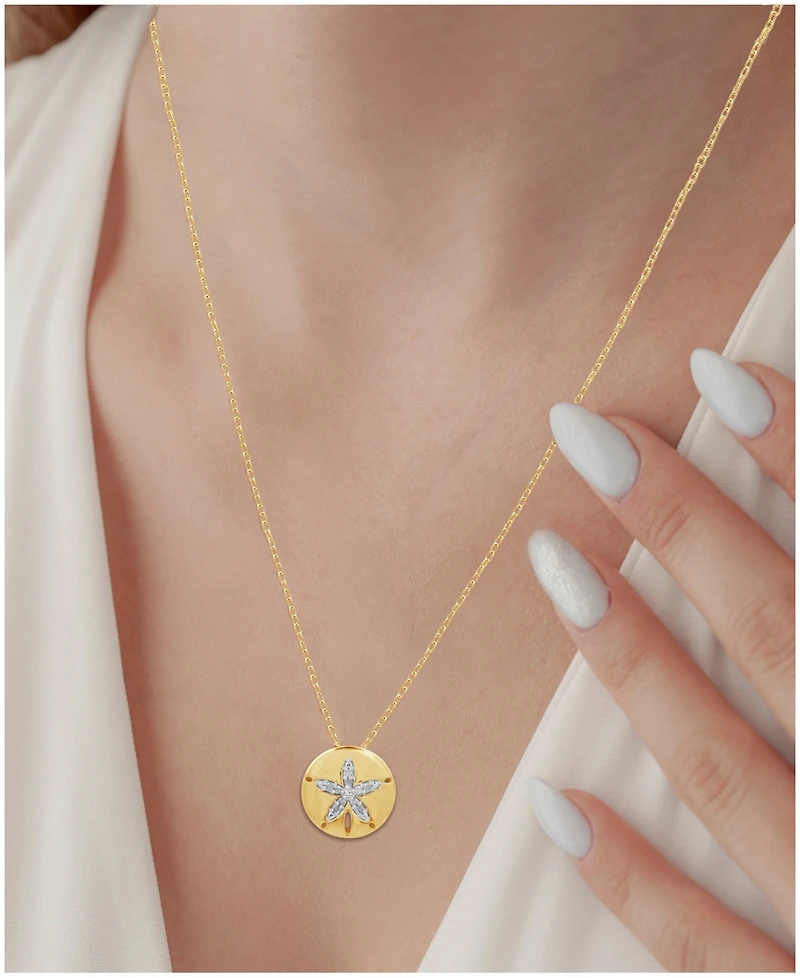 Diamond Sand Dollar 18" Pendant Necklace (1/10 ct. t.w.) in 14k Gold-Plated Sterling Silver