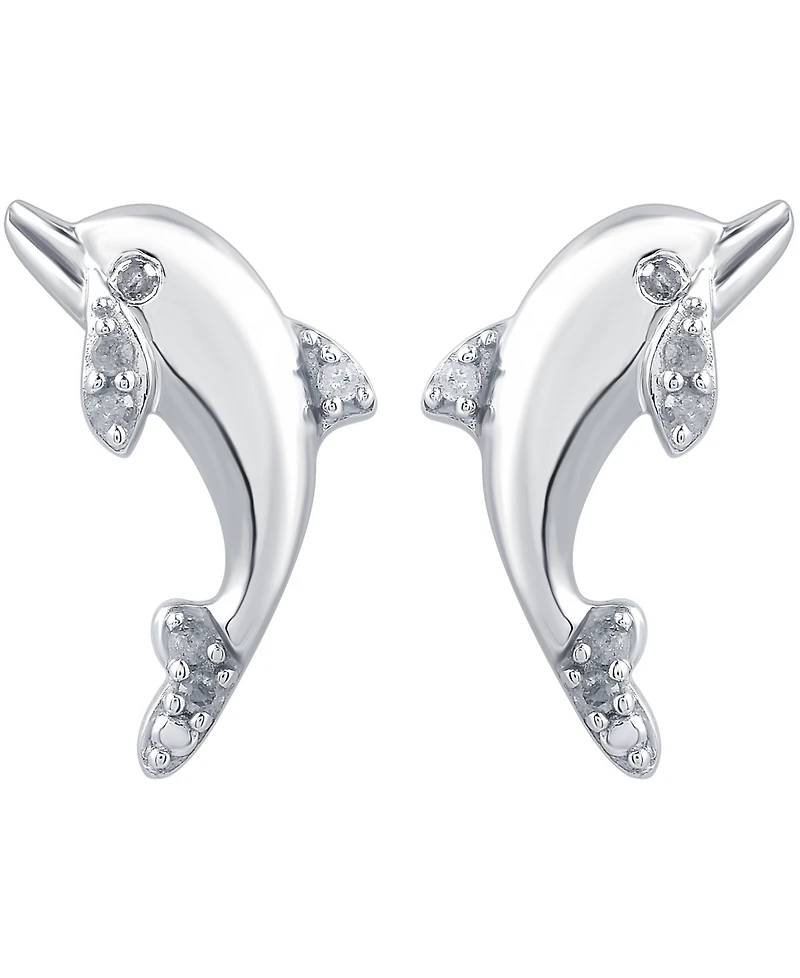 Diamond Dolphin Stud Earrings (1/10 ct. t.w.) in Sterling Silver