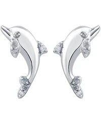 Diamond Dolphin Stud Earrings (1/10 ct. t.w.) in Sterling Silver