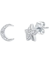 Diamond Moon & Star Stud Earrings (1/10 ct. t.w.) in Sterling Silver