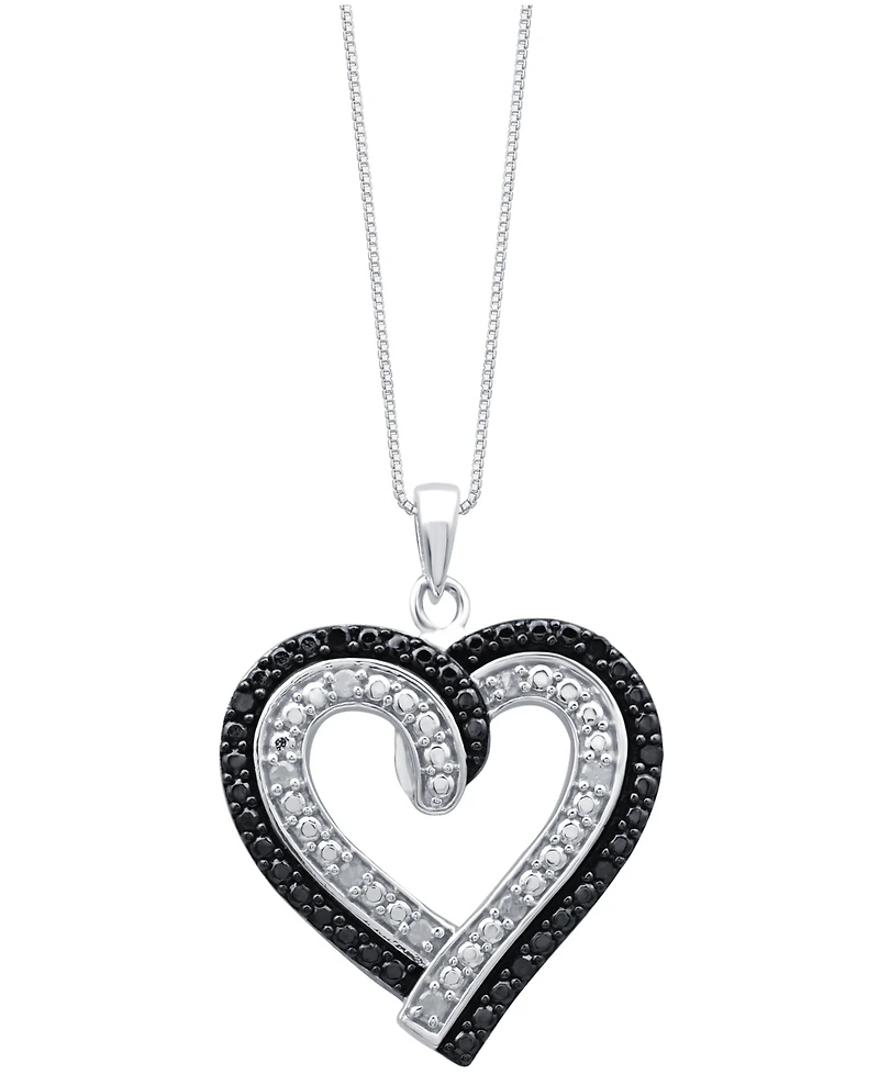 Black & White Diamond Heart 18" Pendant Necklace (1/6 ct. t.w.) in Sterling Silver