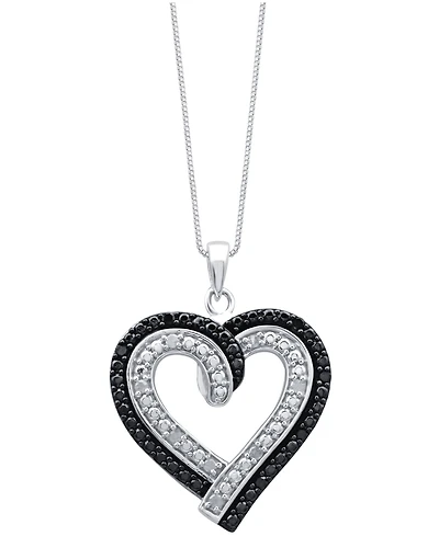 Black & White Diamond Heart 18" Pendant Necklace (1/6 ct. t.w.) in Sterling Silver