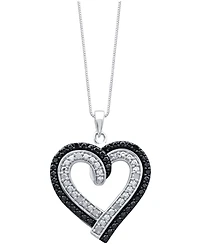 Black & White Diamond Heart 18" Pendant Necklace (1/6 ct. t.w.) in Sterling Silver