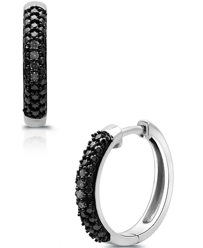 Black & White Diamond Hoop Earrings (1/6 ct. t.w.) in Sterling Silver