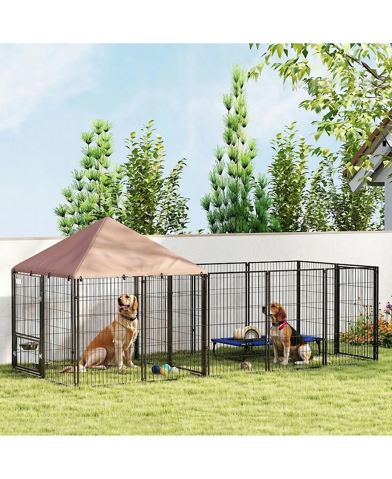 Ruie Large Outdoor Dog Kennel with Rotating Adjustable Bowls and Uv Canopy