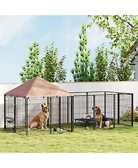 Ruie Large Outdoor Dog Kennel with Rotating Adjustable Bowls and Uv Canopy