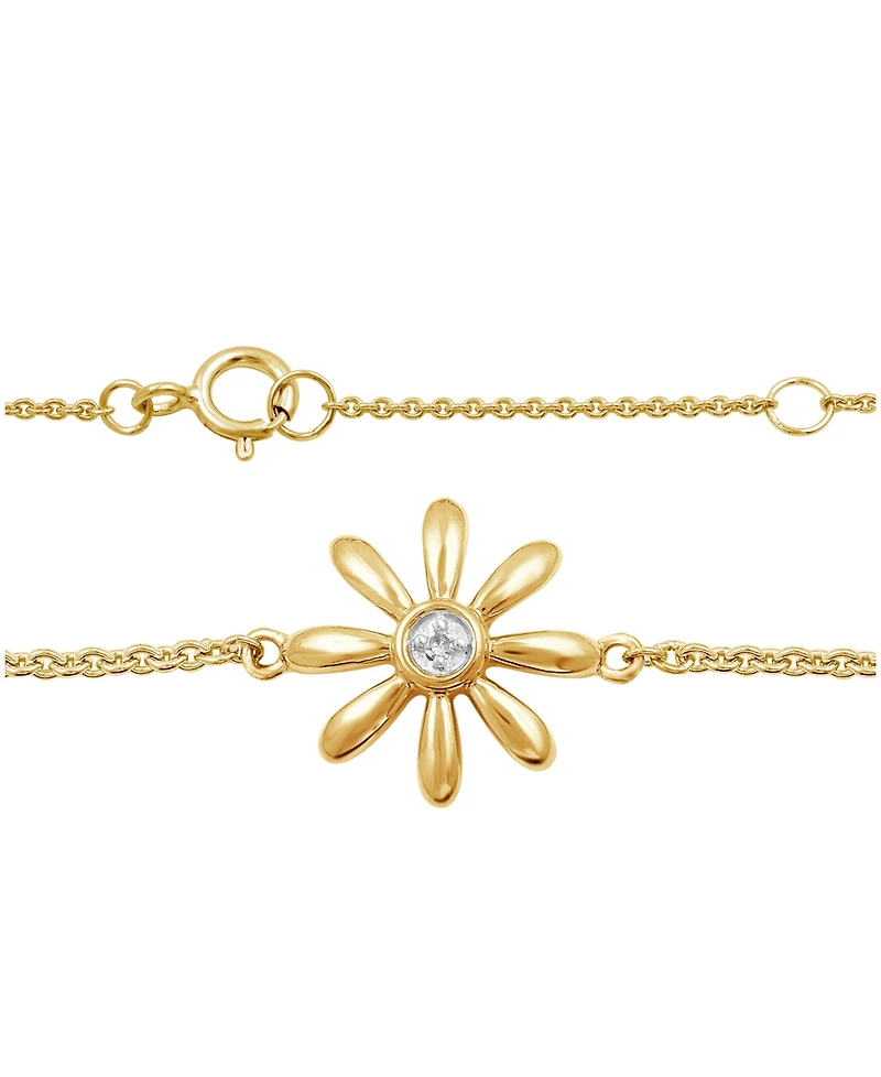 Diamond Accent Flower Anklet In 14K Gold-Plated Sterling Silver , 9" + 1" extender