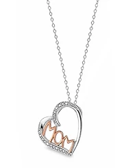 Diamond Mom Heart 18" Pendant Necklace (1/10 ct. t.w.) in Sterling Silver & 18k Rose Gold-Plate