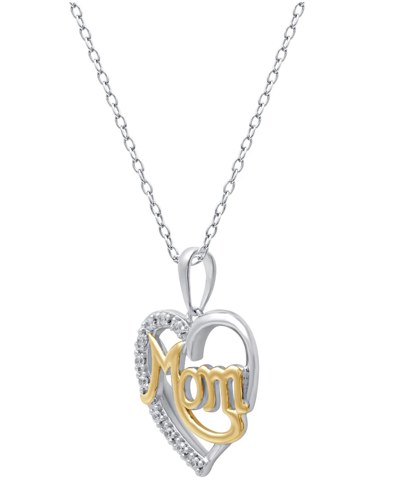 Diamond Mom Heart Pendant Necklace (1/10 ct. t.w.) in Sterling Silver & 18K Gold-Plate