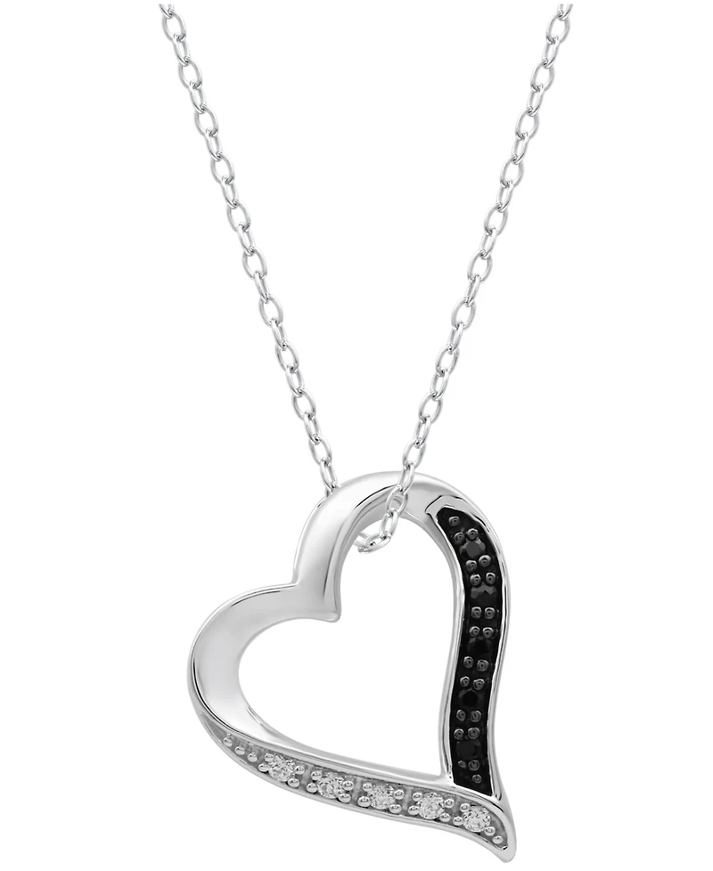 Black and White Diamond Heart Pendant Necklace (1/10 ct. t.w.) in Sterling Silver