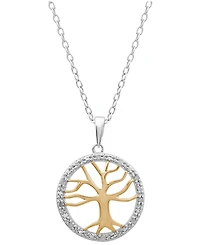 Diamond Family Tree Pendant Necklace (1/10 ct. t.w.) in Sterling Silver and 18k Gold over Sterling Silver