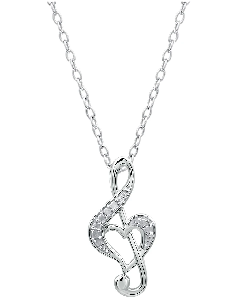 Diamond Treble Clef Heart Pendant Necklace in Sterling Silver (1/10 ct. t.w.)