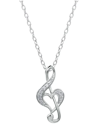 Diamond Treble Clef Heart Pendant Necklace in Sterling Silver (1/10 ct. t.w.)