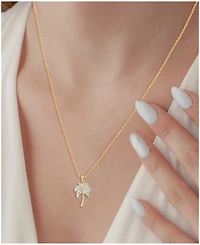 Diamond Palm Tree Pendant Necklace in 18k Gold over Sterling Silver and Sterling Silver (1/10 ct. t.w.)