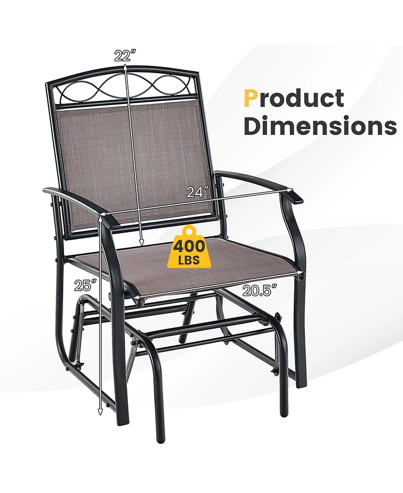 4pcs Patio Glider Set Single Swing Rocking Chair Heavy-Duty Metal Frame Outdoor