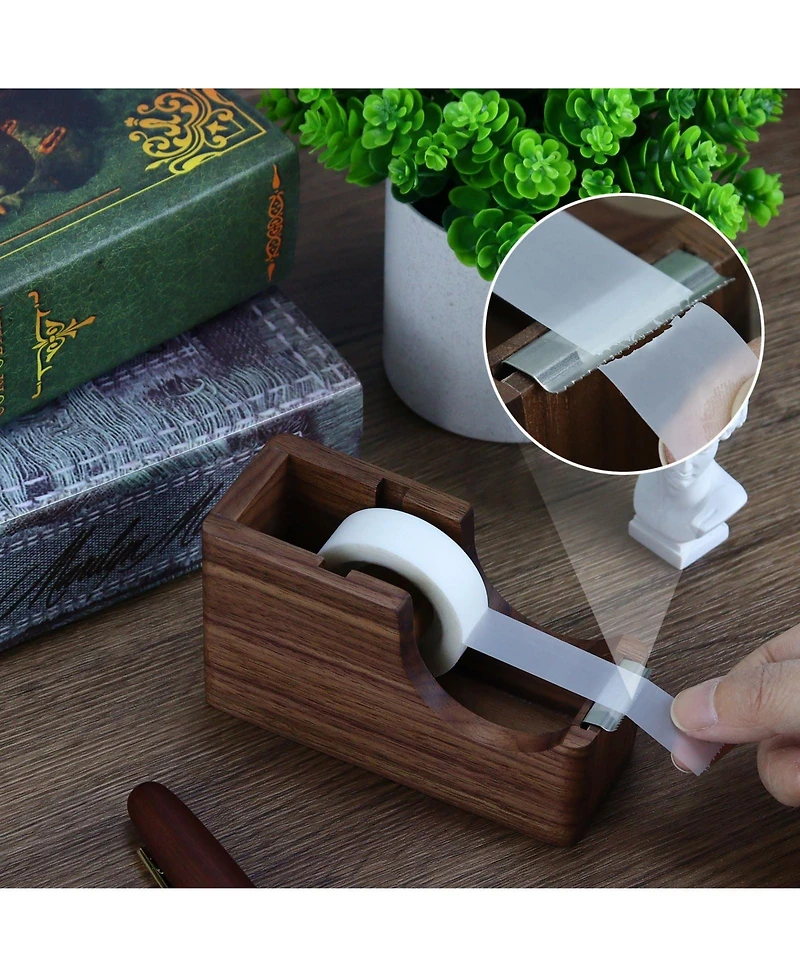 Danrong Walnut Wood 2 in 1 Desk Organizer Tape Dispenser With Pen Holder