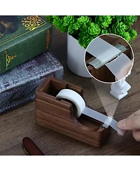 Danrong Walnut Wood 2 in 1 Desk Organizer Tape Dispenser With Pen Holder