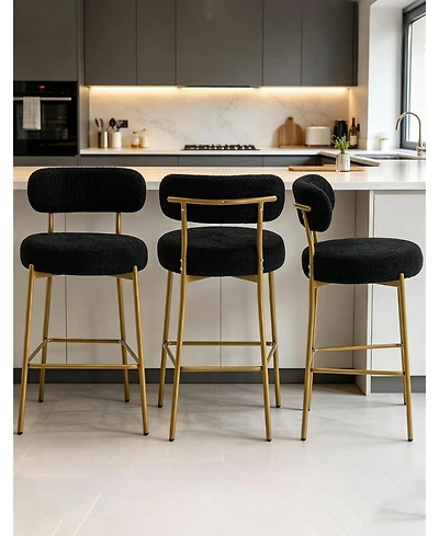 Dyhome 28" Bar Stools Set of 3, Counter Height Chairs with Backrest and Footrest, Gold Metal