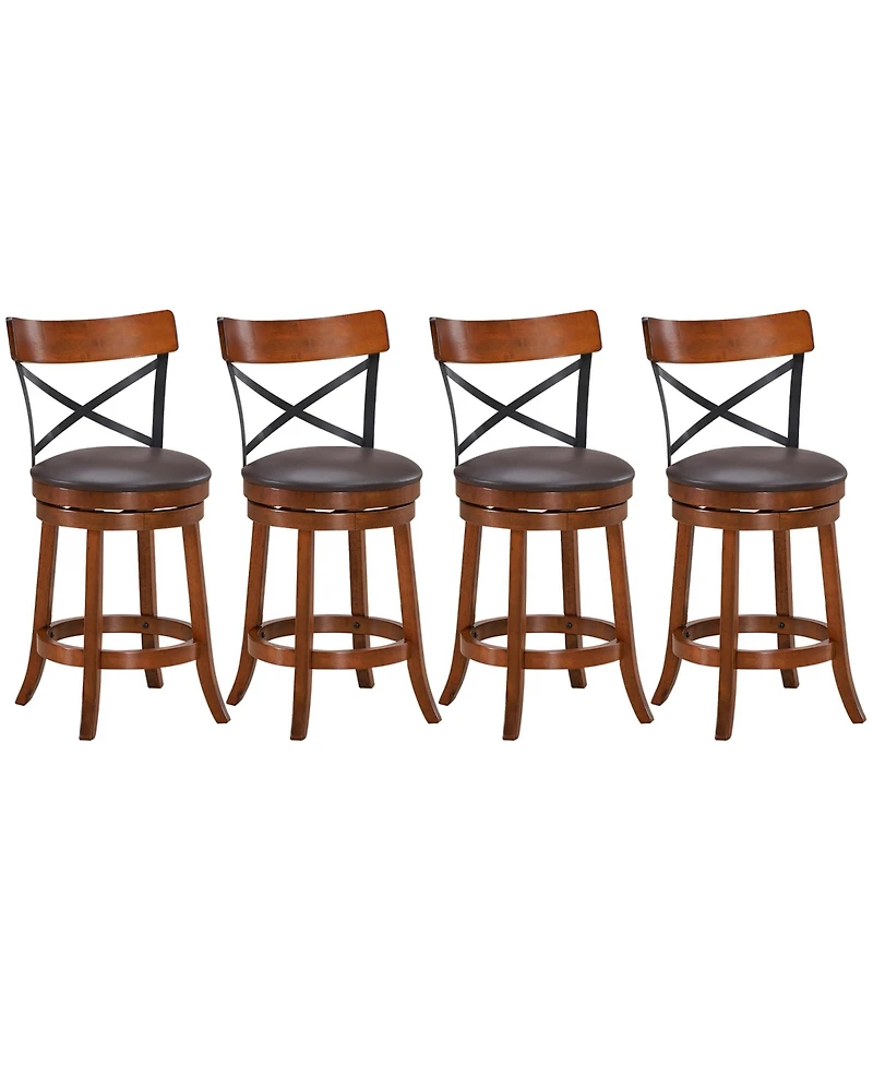 Costway Set of 4 Bar Stools Swivel 25'' Dining Bar Chairs with Rubber Wood Legs
