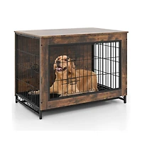 Ruie Dog Crate Furniture End Table with Double Lockable Doors Pull-Out Tray