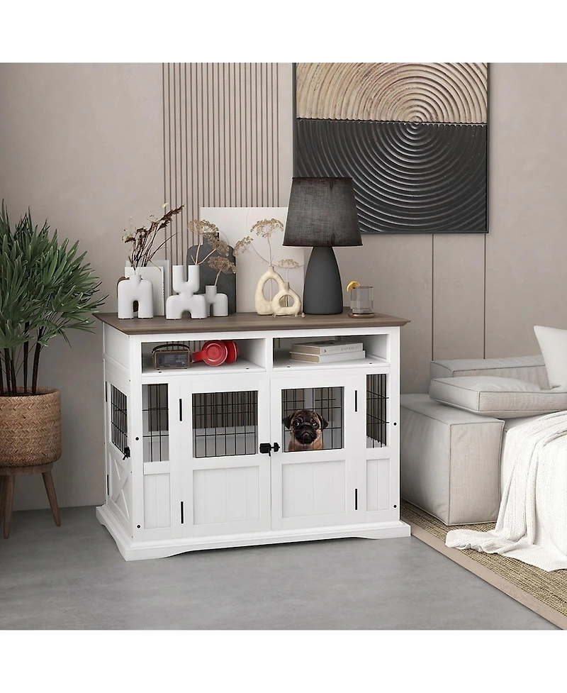 Ruie Dog Crate Furniture End Table with Storage and Double Doors