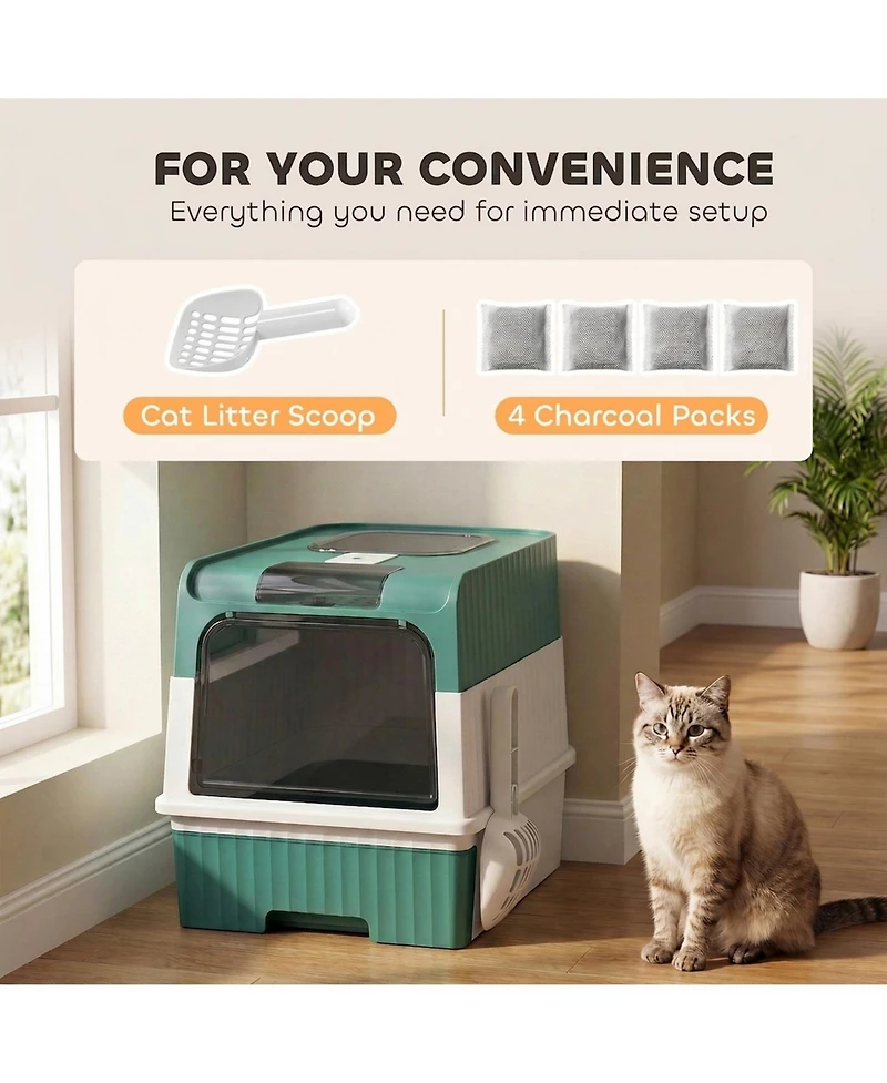 Ruie Hooded Cat Litter Box with Drawer Pan Front Entry and Top Exit