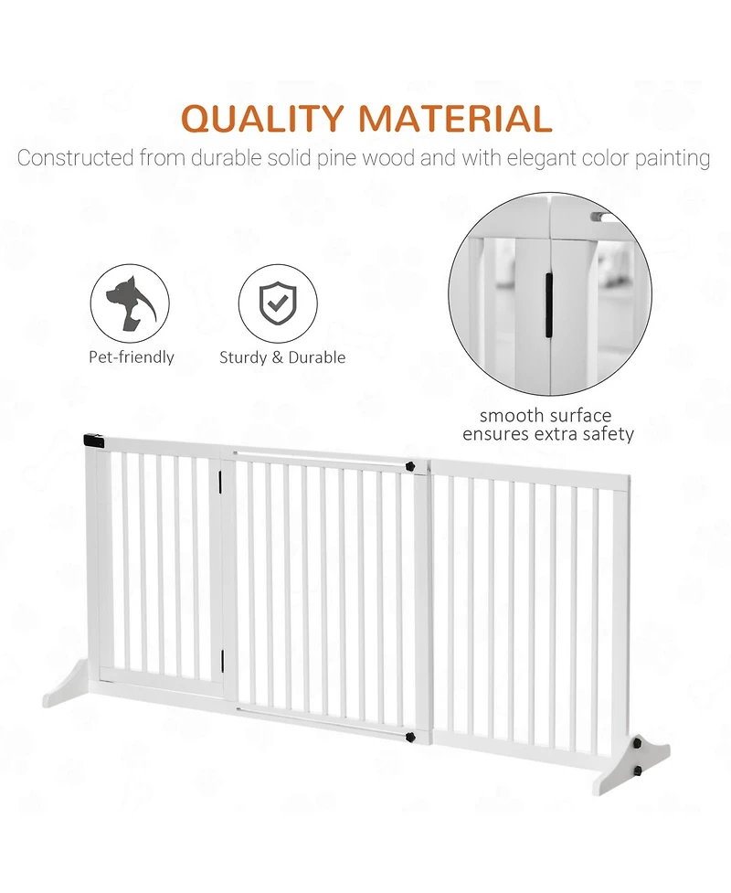 Ruie Adjustable Freestanding Wooden Pet Gate with Lockable 3-Panel Door