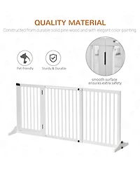 Ruie Adjustable Freestanding Wooden Pet Gate with Lockable 3-Panel Door