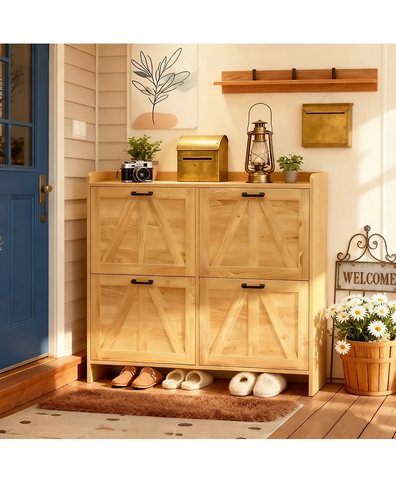 Clihome Shoe Cabinet with 4 Flip Drawers